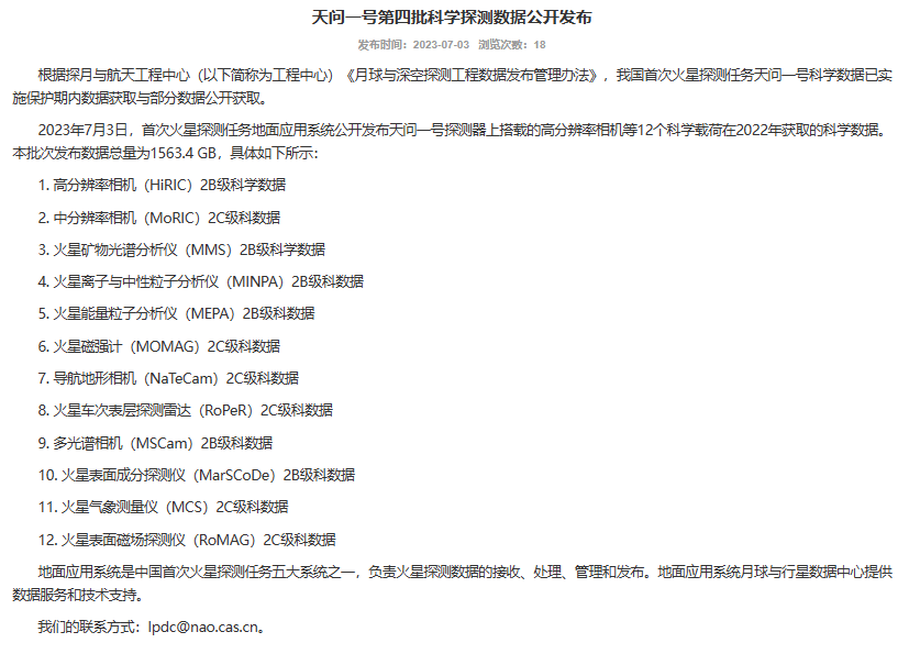 The fourth batch of scientific exploration data released by Tianwen-1